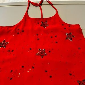 Free People, vintage, red, star, tank with T back straps, pretty red beaded star